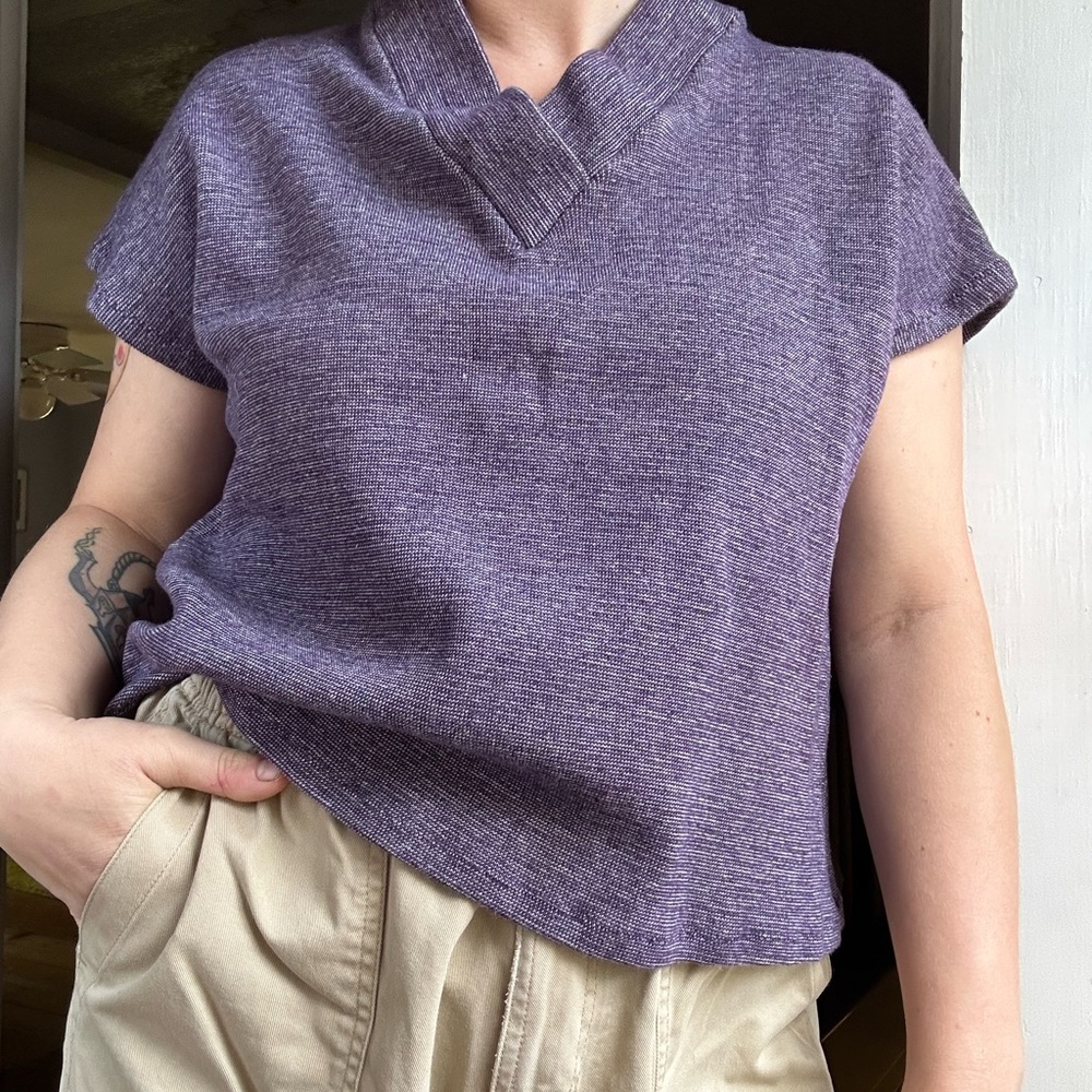 Women's hand sewn short sleeve cropped sweater